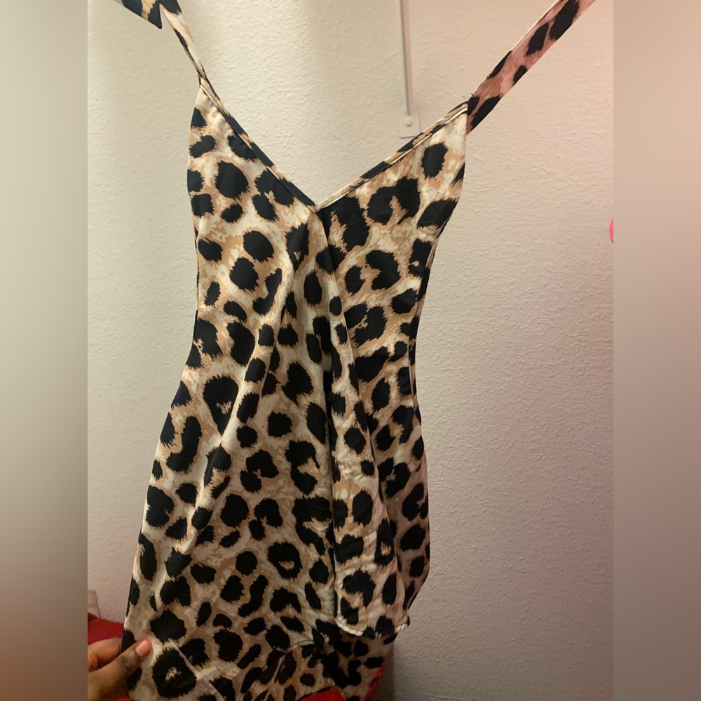 Leopard print tie neck top